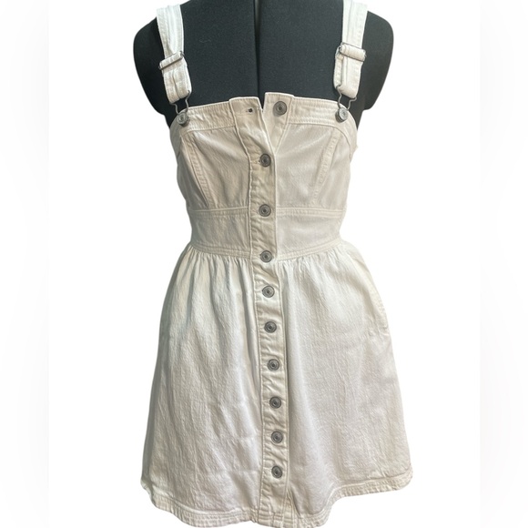 American Eagle Overall Dress Jumper white stretch denim material pockets size XS - Picture 16 of 16